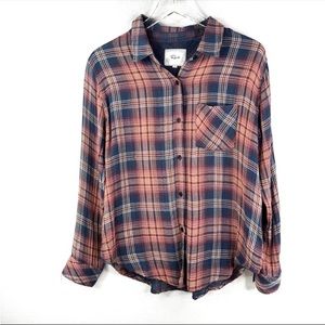 Gauzy RAILS cotton plaid shirt w metallic gold thread, super soft, EUC